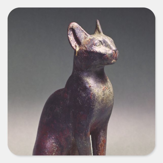 Pegatina Cuadrada Estatua de un gato con pendientes de oro (Anverso)