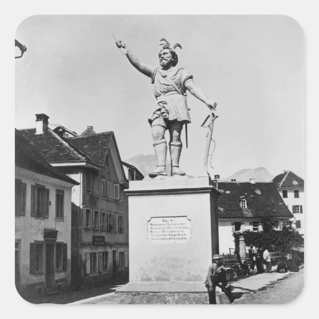 Pegatina Cuadrada Estatua de William Tell, c.1860-90 (Anverso)