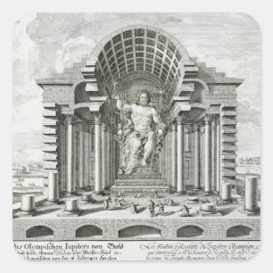 Pegatina Cuadrada Estatua de Zeus olímpico, hecha por Phidias en el