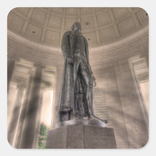 Pegatina Cuadrada Estatua del Bronce en el Memorial Thomas Jefferson