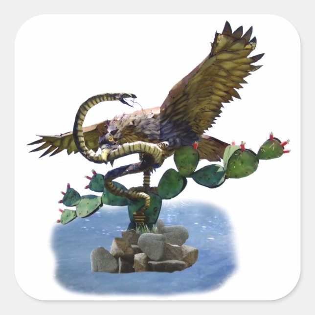 Pegatina Cuadrada Estatua del escudo de armas mexicano (Anverso)