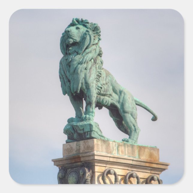 Pegatina Cuadrada Estatua del León de Bronce (Anverso)