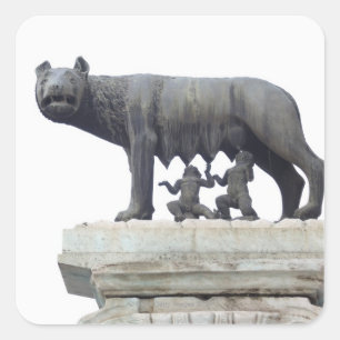 Pegatina Cuadrada Estatua del lobo de Capitoline (cría del