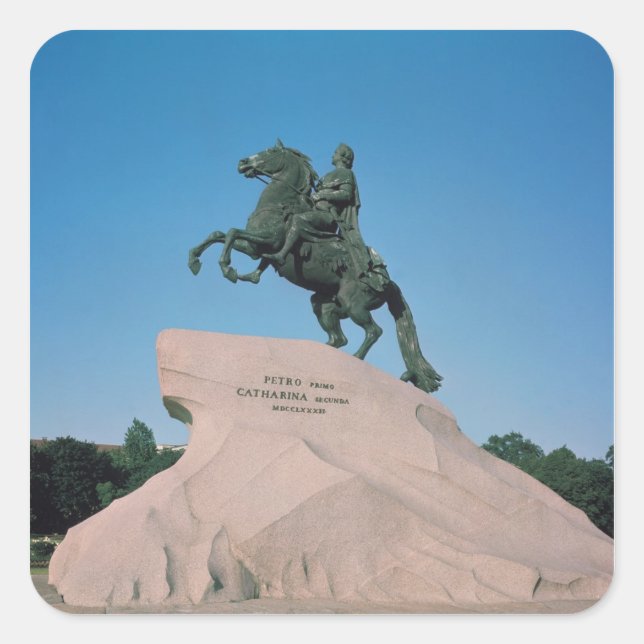 Pegatina Cuadrada Estatua ecuestre de Pedro I el Grande, 1782 (Anverso)