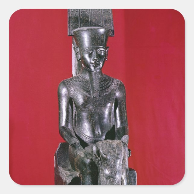 Pegatina Cuadrada Estatua sentada del dios Amón protegiendo (Anverso)