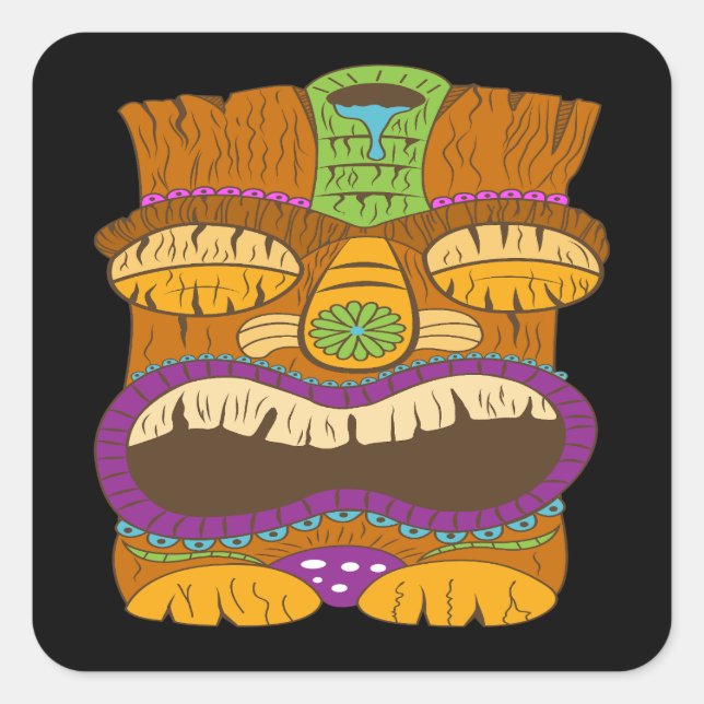 Pegatina Cuadrada Estatua tenebrosa con boca abierta, negro gracioso (Anverso)