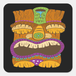 Pegatina Cuadrada Estatua Tiki Soñolienta con Boca Abierta, Divertid