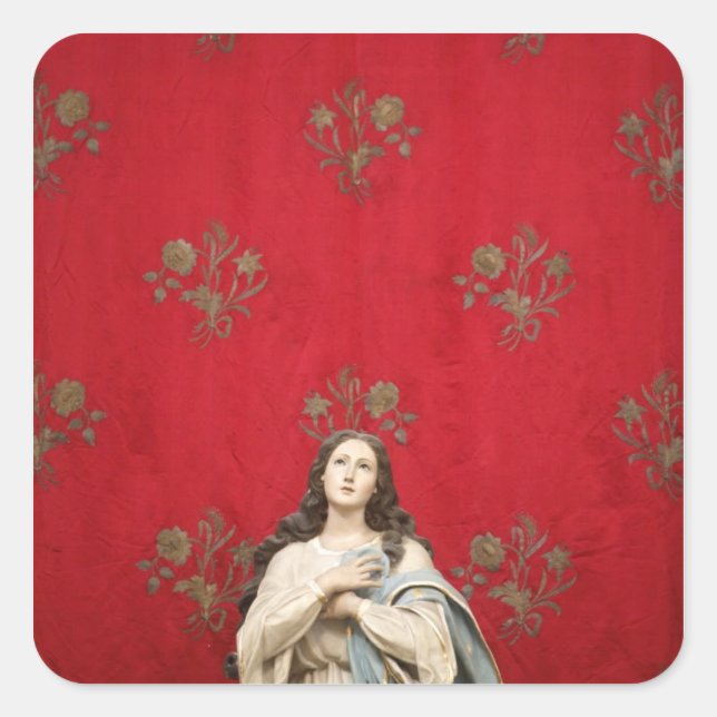 Pegatina Cuadrada Estatua virgen en una iglesia de Spaccanapoli, Náp (Anverso)