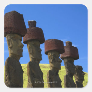 Pegatina Cuadrada Estatuas culturales, isla de pascua, Polinesia