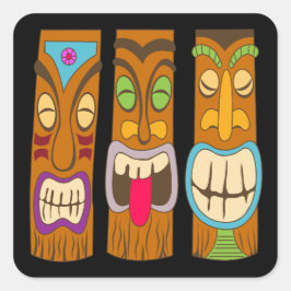 Pegatina Cuadrada Estatuas Tiki Felices, Negras Divertidas