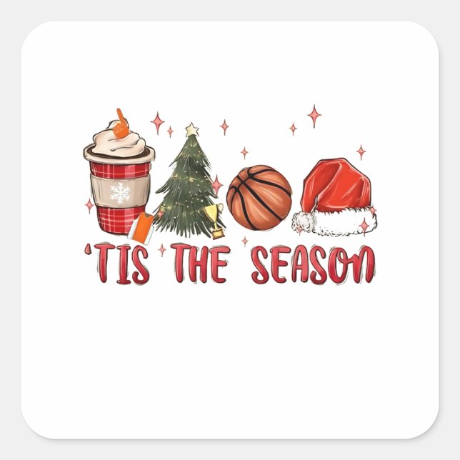 Pegatina Cuadrada Este es el baloncesto de los Navidades navideños (Anverso)