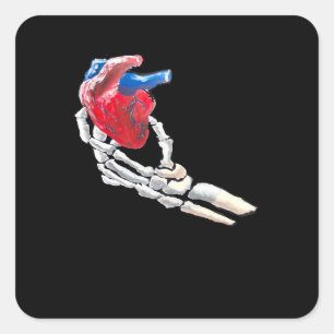 Pegatina Cuadrada Este Es Mi Corazón - Manos Skeleton Heart