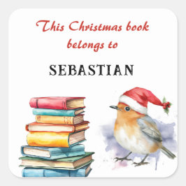 Pegatina Cuadrada Este Libro de Navidad Pertenece a Nombre Niños