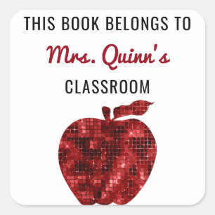 Pegatina Cuadrada Este Libro Pertenece A Apple, Profesora Personaliz