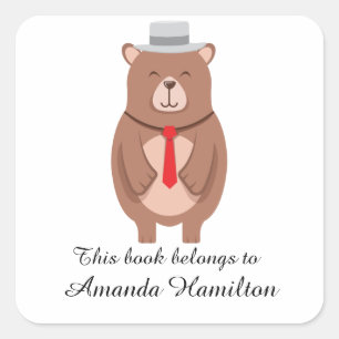 Pegatina Cuadrada Este libro pertenece a Cute Elegant Bear