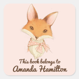 PEGATINA CUADRADA ESTE LIBRO PERTENECE A CUTE FOX CON PUNTO ROSA