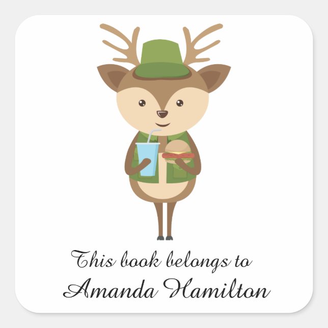 Pegatina Cuadrada Este libro pertenece a Cute Hungry Fawn (Anverso)
