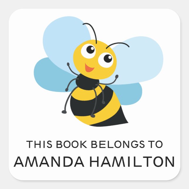 PEGATINA CUADRADA ESTE LIBRO PERTENECE A LA ABEJA AMARILLA (Anverso)