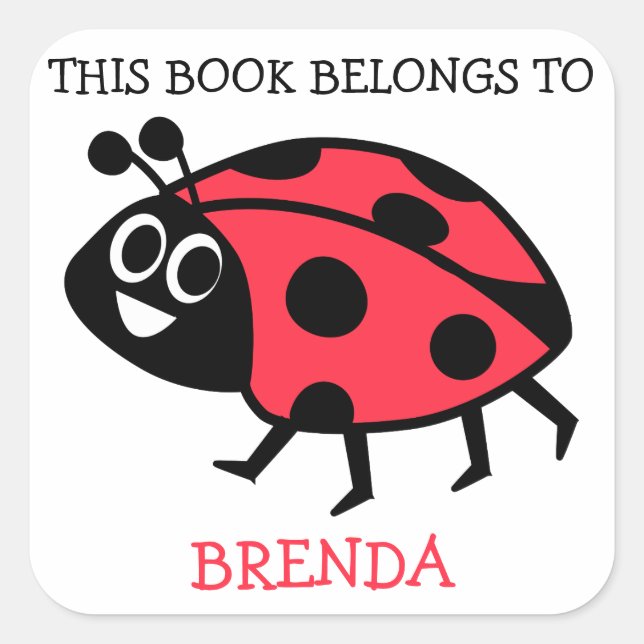 Pegatina Cuadrada Este Libro Pertenece A Ladybug Personalizado (Anverso)