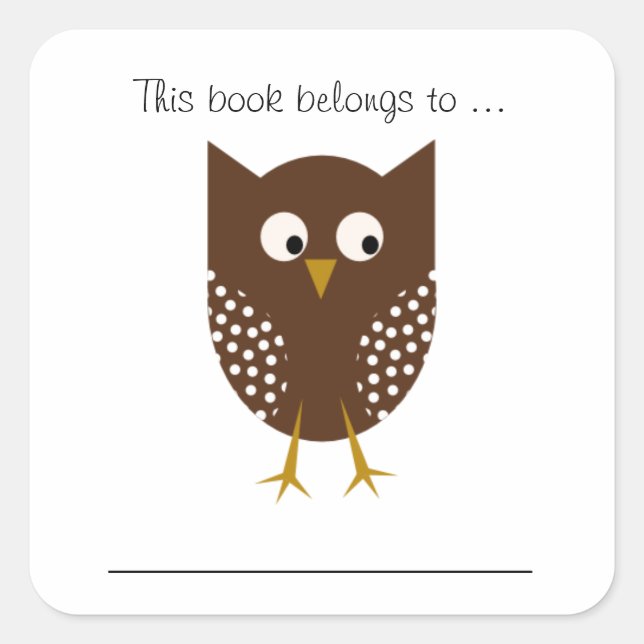 Pegatina Cuadrada Este libro pertenece a... (Lechuza Marrón) (Anverso)