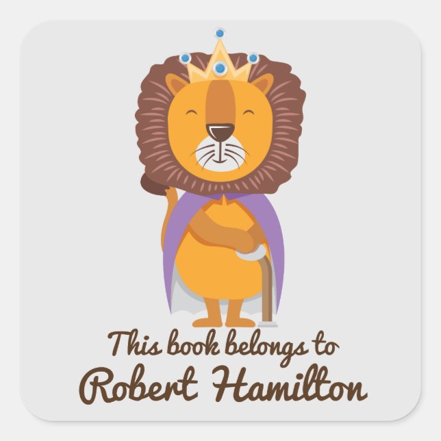 PEGATINA CUADRADA ESTE LIBRO PERTENECE A LION KING CON CROWN (Anverso)