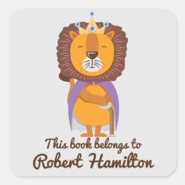 PEGATINA CUADRADA ESTE LIBRO PERTENECE A LION KING CON CROWN