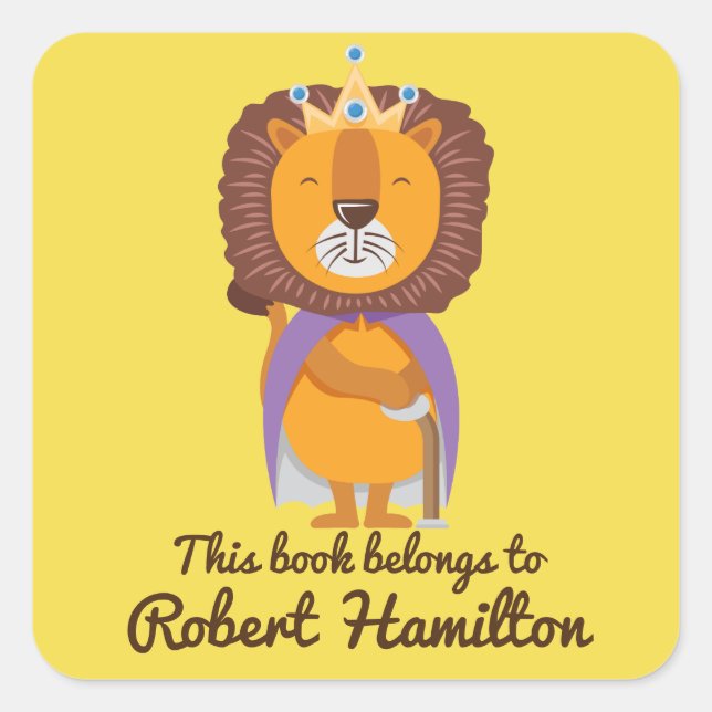 PEGATINA CUADRADA ESTE LIBRO PERTENECE A LION KING CON CROWN (Anverso)