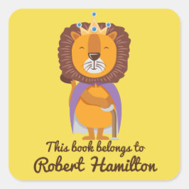 PEGATINA CUADRADA ESTE LIBRO PERTENECE A LION KING CON CROWN