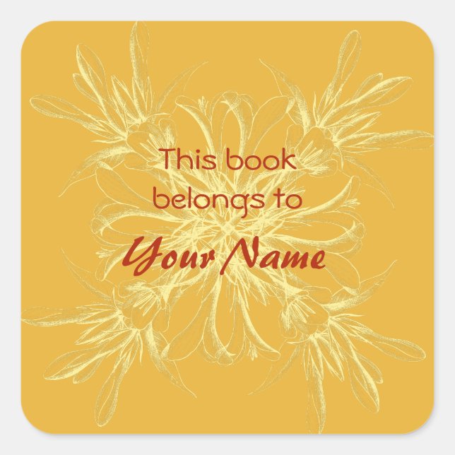 Pegatina Cuadrada Este Libro Pertenece A Los Pegatinas De Flores (Anverso)