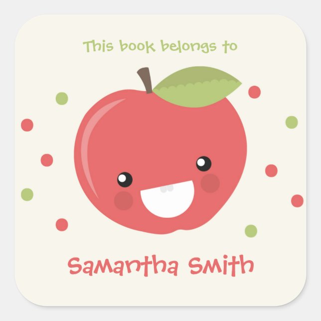 Pegatina Cuadrada Este libro pertenece a pegatinas, placa de manzana (Anverso)
