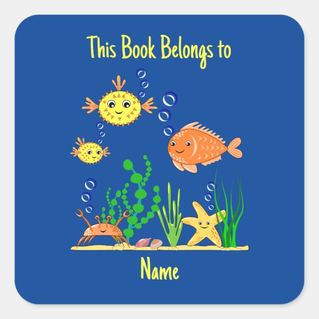 Pegatina Cuadrada Este Libro Pertenece A. Personalización de Pegatin (Anverso)