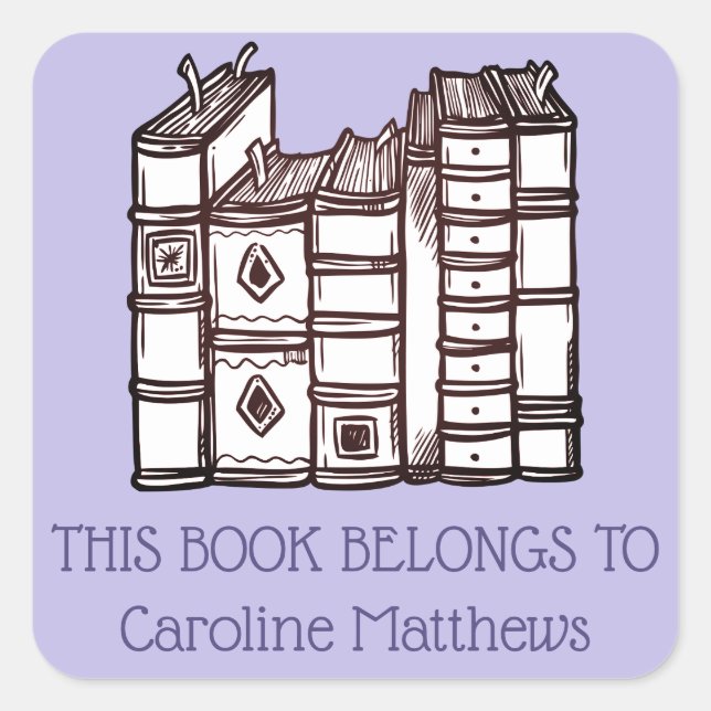 Pegatina Cuadrada Este Libro Pertenece a Personalizado Morado (Anverso)