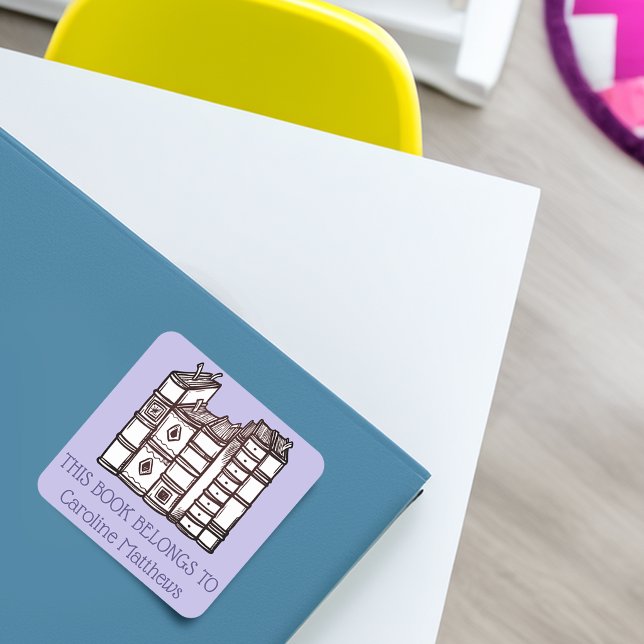 Pegatina Cuadrada Este Libro Pertenece A Personalizado Morado (This Book Belongs To Personalized Green Square Sticker)