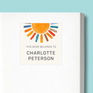 Pegatina Cuadrada Este Libro Pertenece A Sun Personalizado