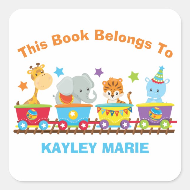 Pegatina Cuadrada Este Libro Pertenece A Un Tren Animal Circus Para  (Anverso)