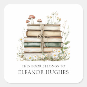 Pegatina Cuadrada Este Libro Pertenece A Watercolor Floral Exlibris
