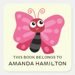 Pegatina Cuadrada ESTE LIBRO PERTENECE AL Amarillo DE LA MARIPOSA DE