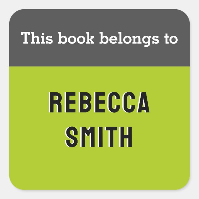 Pegatina Cuadrada Este Libro Pertenece Al Moderno Personalizado Verd (Anverso)