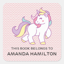 PEGATINA CUADRADA ESTE LIBRO PERTENECE AL UNICORN DE COLOR ROSA