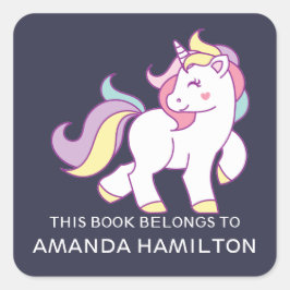 PEGATINA CUADRADA ESTE LIBRO PERTENECE AL UNICORN DE COLOR ROSA