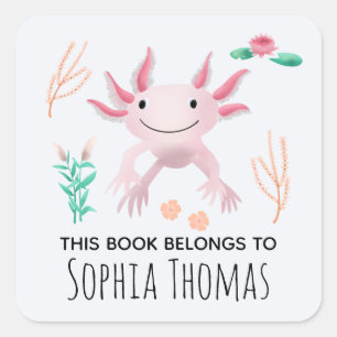 Pegatina Cuadrada "Este libro pertenece" Folleto infantil Axolotl ro