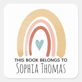 Pegatina Cuadrada "Este libro pertenece" Libro de Boho Rainbow Kids 