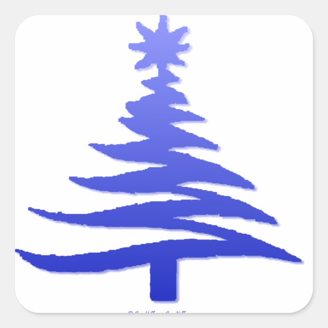 Pegatina Cuadrada Esténcil de árbol de navidad azul de cobalto (Anverso)