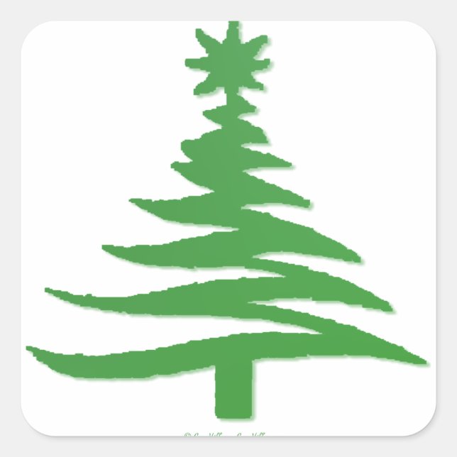 Pegatina Cuadrada Esténcil de árbol de navidad verde (Anverso)