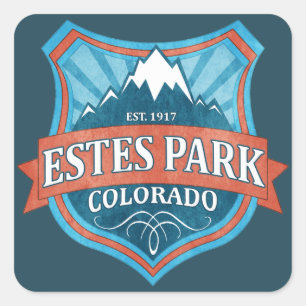 Pegatina Cuadrada Estes Park Colorado, pegatinas verde azulados de e