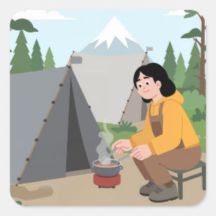 Pegatina Cuadrada Estética de Camping aventura al aire libre cam
