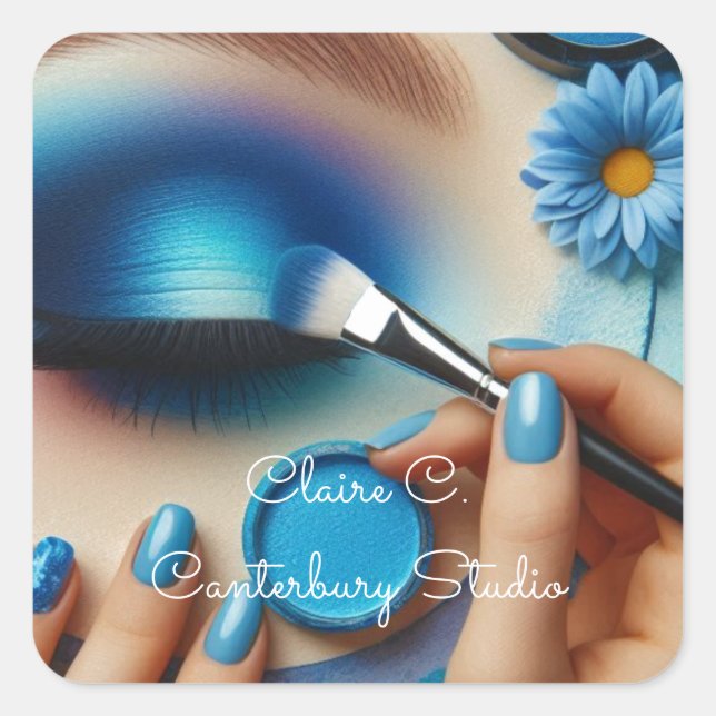 Pegatina Cuadrada Estética de Maquillaje Glam Azul Personalizada (Anverso)