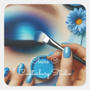 Pegatina Cuadrada Estética de Maquillaje Glam Azul Personalizada