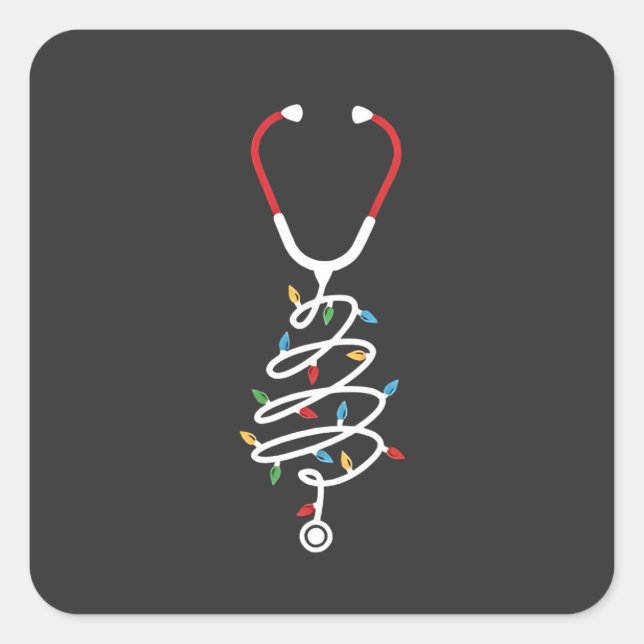 Pegatina Cuadrada Estetioscopio Suministros médicos Luces de árbol d (Anverso)