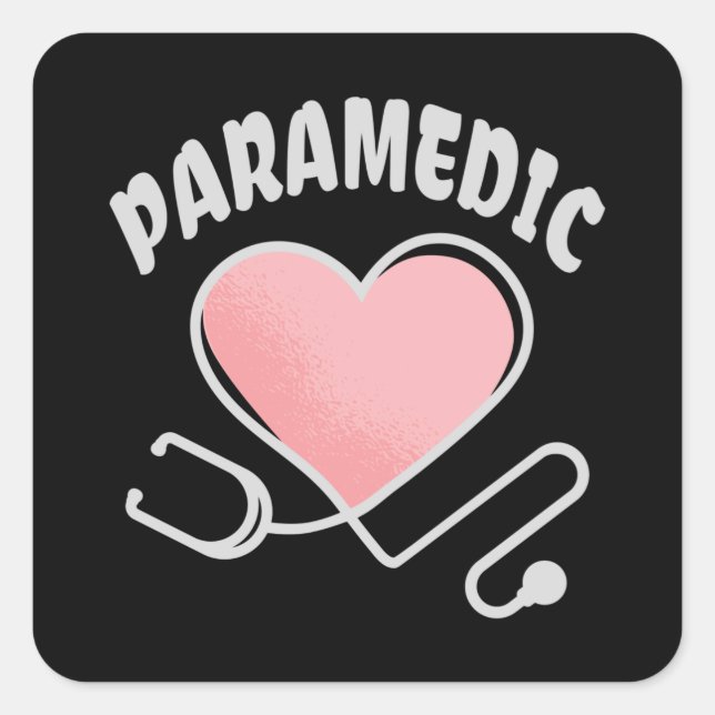 Pegatina Cuadrada Estetoscopio paramédico con corazón (Anverso)